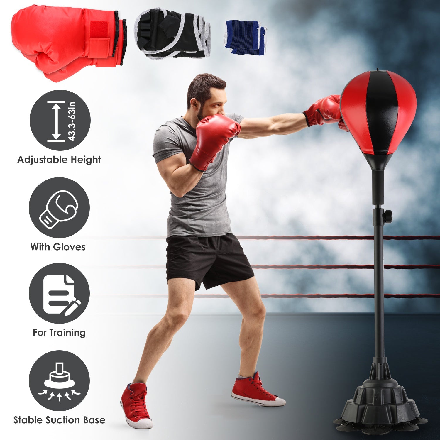 Adjustable Free Standing Punching Bag Set