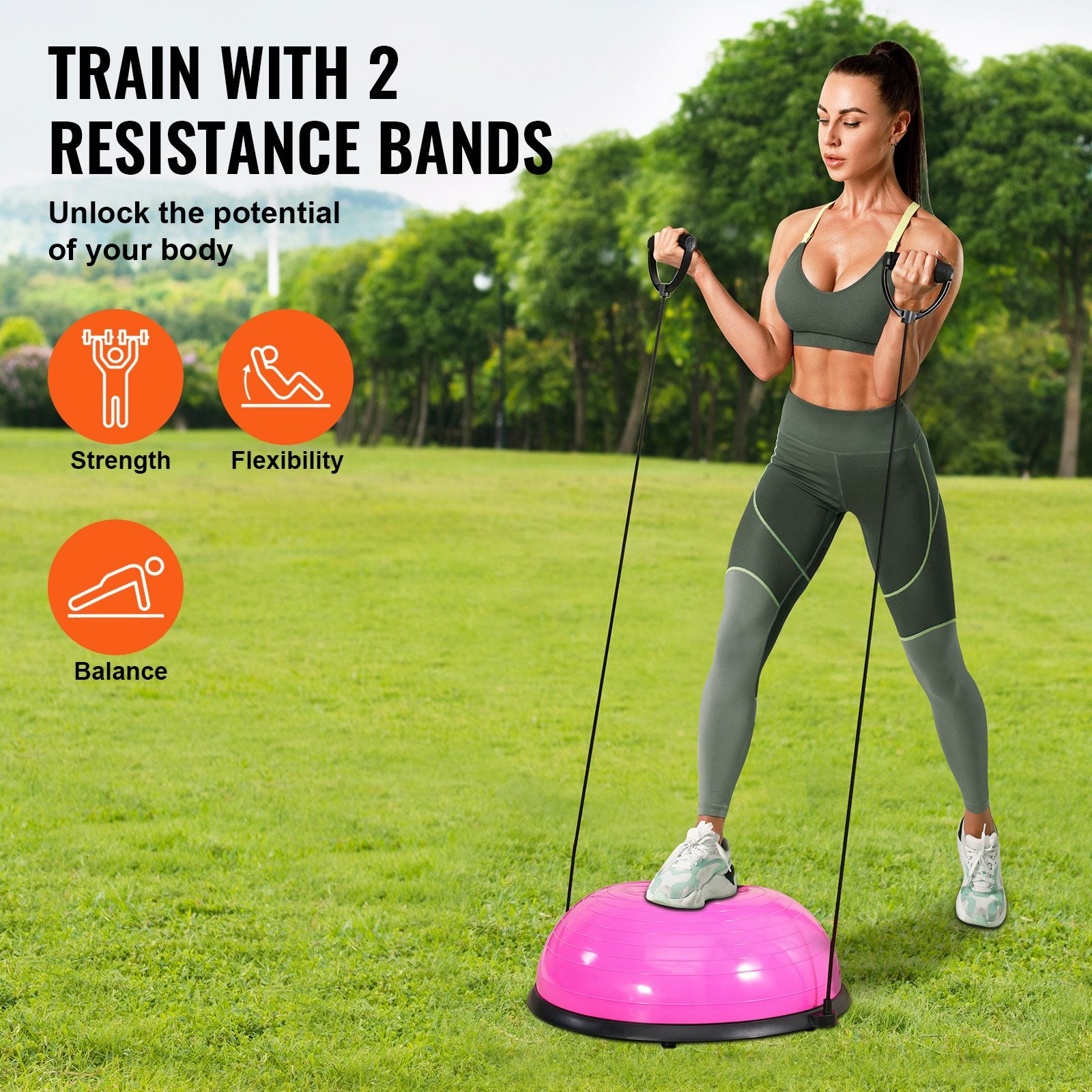 Half Balance Ball Trainer with Resistance Bands